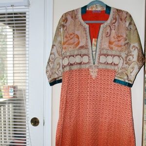 Ombre Orange Multiprint Tunic Dress